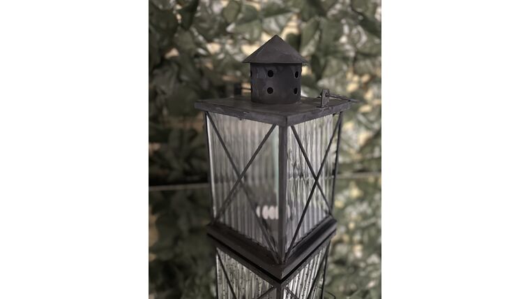 Candle Holder- Lantern Medium Black textured glass Candle Holders rental for events in Atlanta