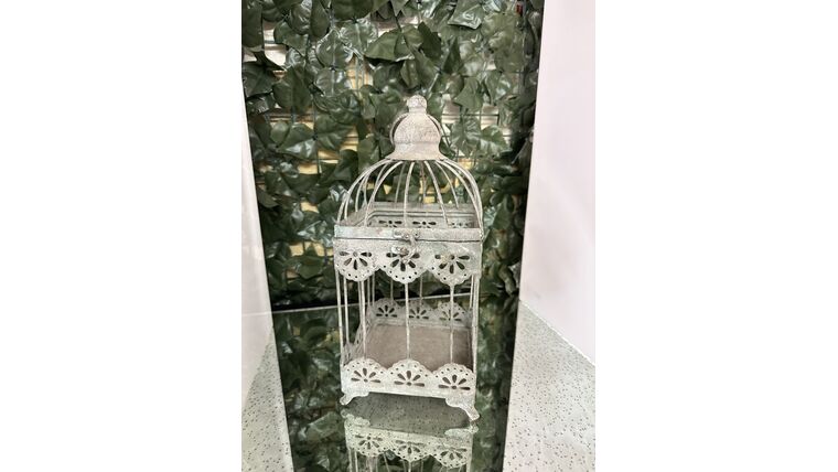 Candle Holder- Lantern Medium White Wash/Grey Birdcage Candle Holders rental for events in Atlanta
