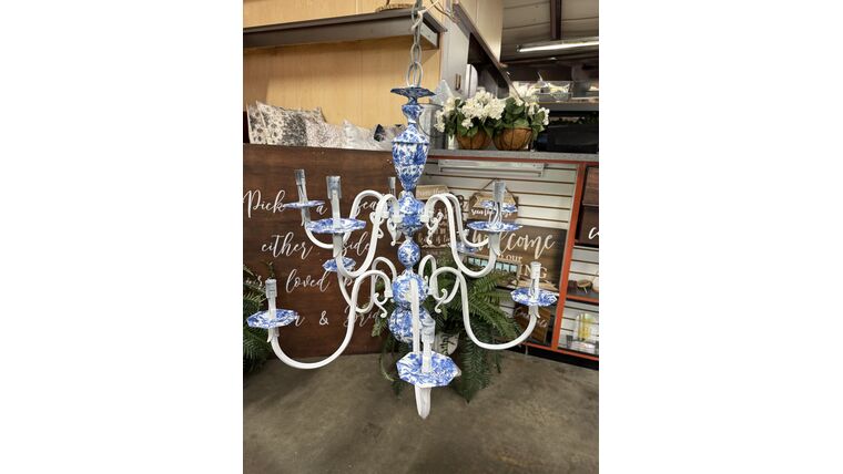 Chandelier- Blue French Country White Base Chandelier Chandeliers rental for events in Atlanta