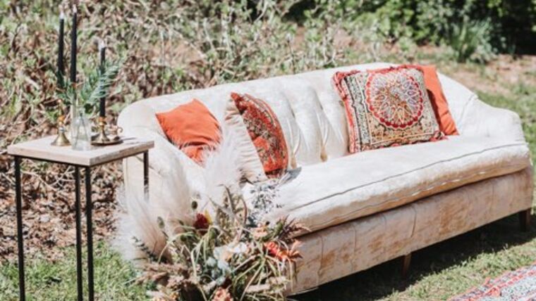 Couch- Cream velvet Couches rental for events in Atlanta