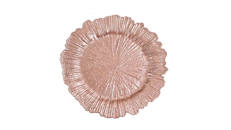 Charger- Round Reef Rose Gold (Rented in sets of 10) Dinnerware rental for events in Atlanta