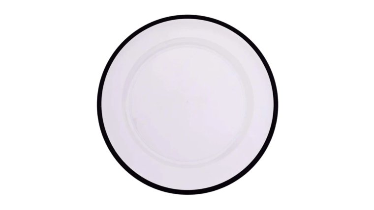 Clear Acrylic Charger with Black Rim (Rented in sets of 10) Dinnerware rental for events in Atlanta