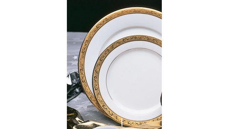 Plate- Dessert White with Gold accent (rented in Sets of 5) Dinnerware rental for events in Atlanta