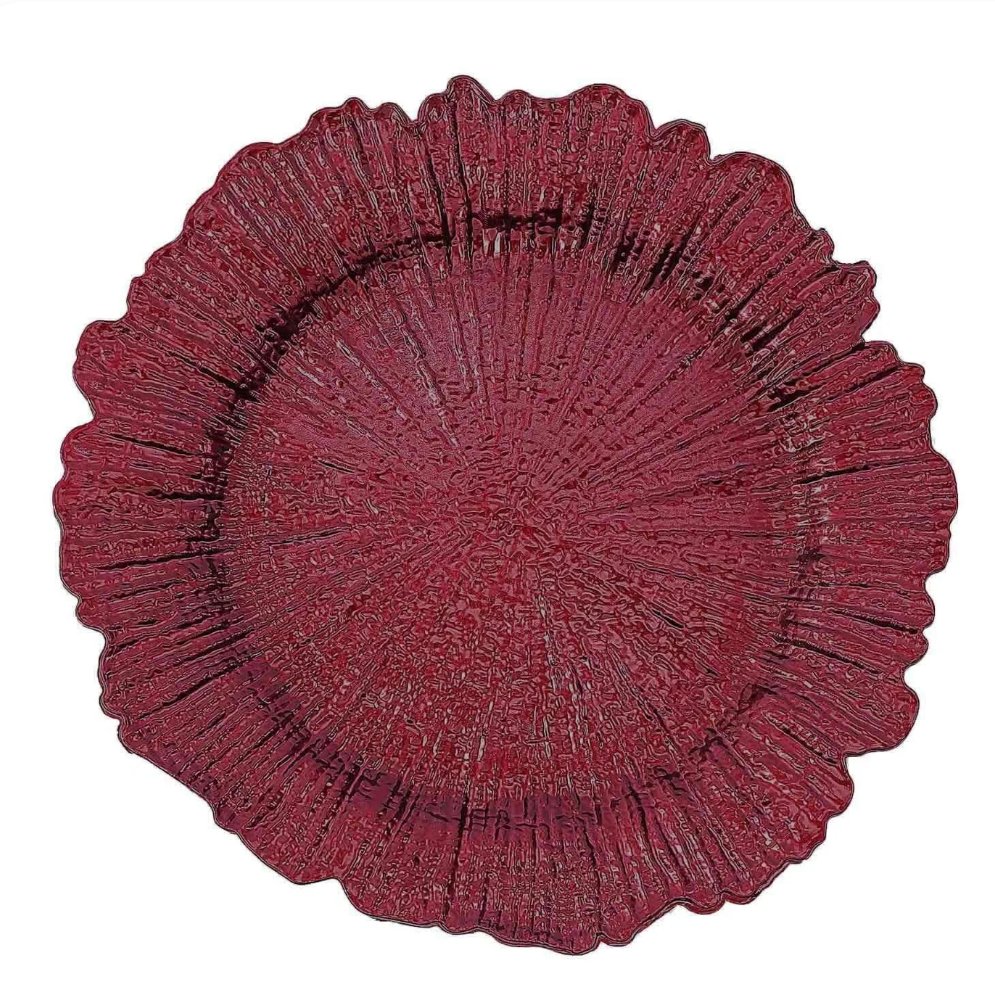 Round Reef Burgundy Charger (Rented in sets of 10) Dinnerware rental for events in Atlanta