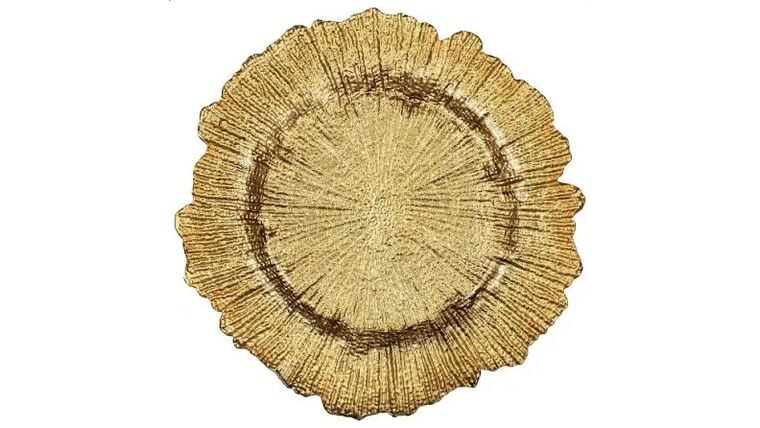 Round Reef Gold Charger (Rented in sets of 10) Dinnerware rental for events in Atlanta