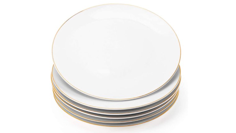Salad/Dessert Plate White with Gold Rim 8" (Rented in stacks of 25) Dinnerware rental for events in Atlanta
