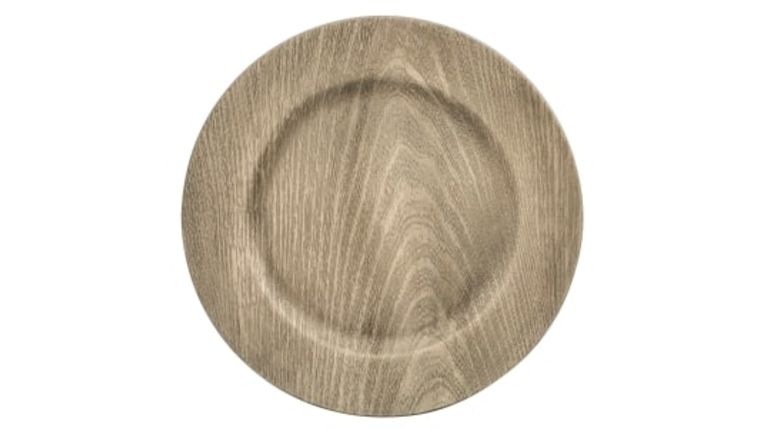 Wood Grain with grey tone Charger Plate (Rented in sets of 10) Dinnerware rental for events in Atlanta