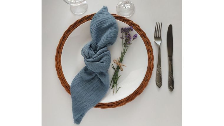 Linen Napkin- Cheesecloth Dusty Blue Napkins rental for events in Atlanta