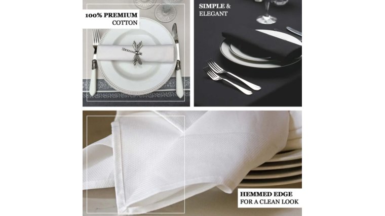 Linen Napkin- Premium Cotton White w/ Hemmed Edge Napkins rental for events in Atlanta