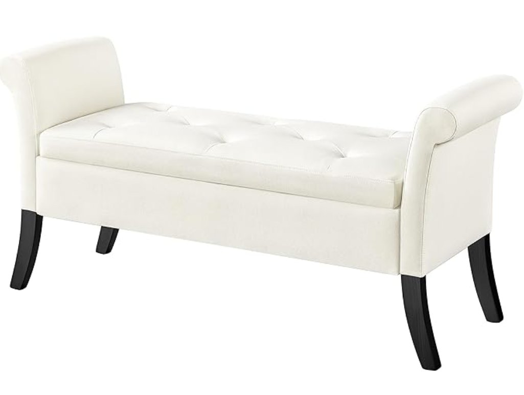 Upholstered Accent Ottoman Bench Tufted seat with Armrests- White Ottomans rental for events in Atlanta