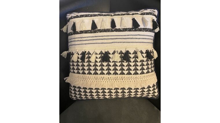 Black &amp; white toned Pillow with fringed tassels Pillows rental for events in Atlanta