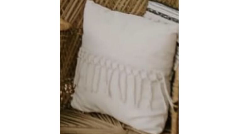 White Accent Pillow with Fringe Center Pillows rental for events in Atlanta