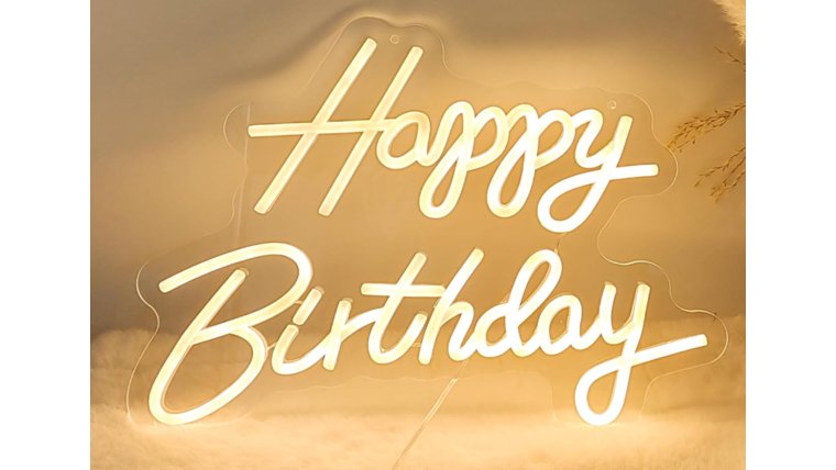 Neon "Happy Birthday" Sign Props rental for events in Atlanta