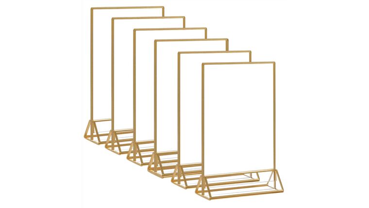 Table Number- Gold Edge Acrylic Frame with Vertical Base Props rental for events in Atlanta