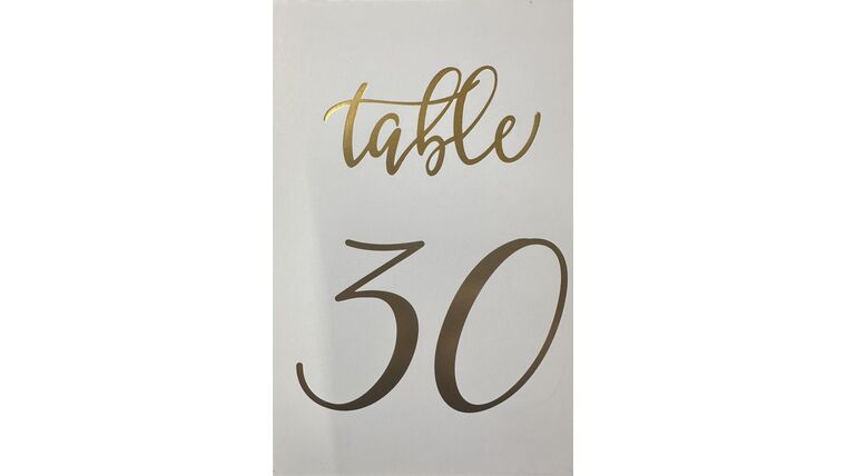 Table Number- White Card with Gold Table Number (16-30) Props rental for events in Atlanta