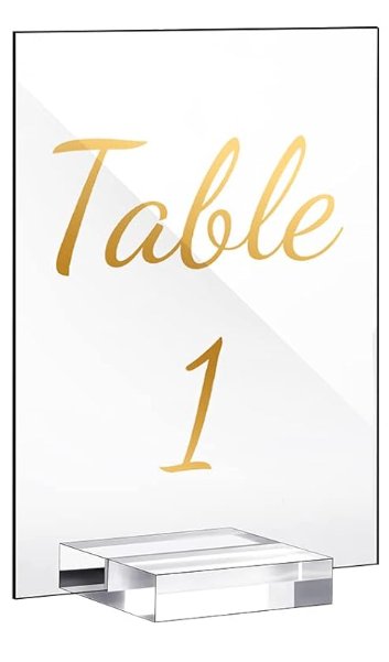 Table Numbers- Acrylic Table Number Clear with Gold Lettering Props rental for events in Atlanta