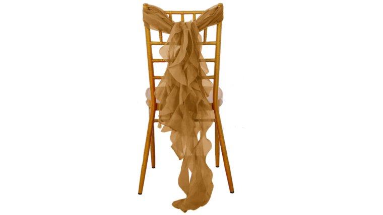 Chair Sash- Chiffon Curly Gold Ribbons &amp; Sashes rental for events in Atlanta