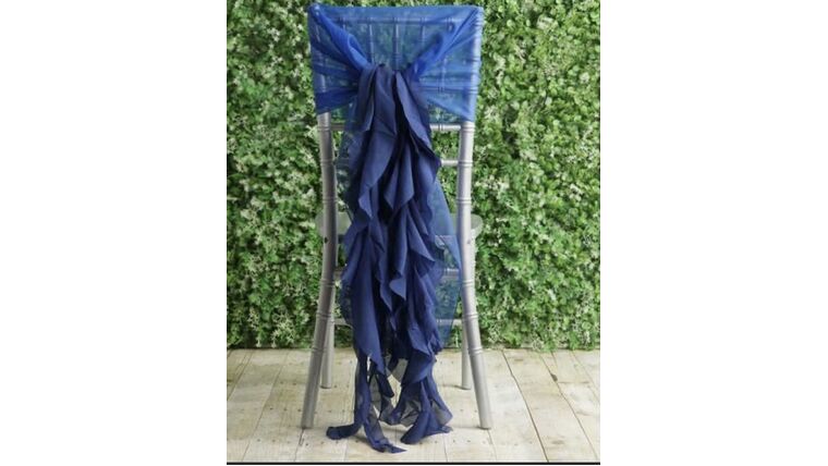 Chair Sash- Chiffon Curly Navy Blue Ribbons &amp; Sashes rental for events in Atlanta