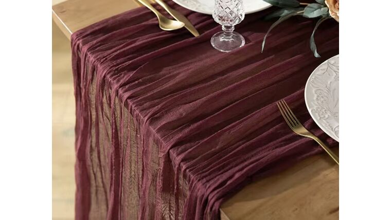 Table Runner-  12 Foot Red/Pink Wine Thinner Cheesecloth Runners rental for events in Atlanta