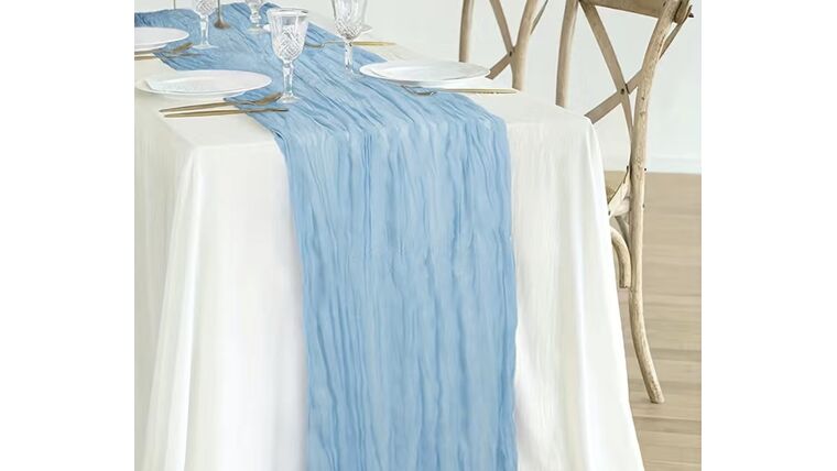 Table Runner-  12 Foot Sky Blue Thinner Cheesecloth Runners rental for events in Atlanta