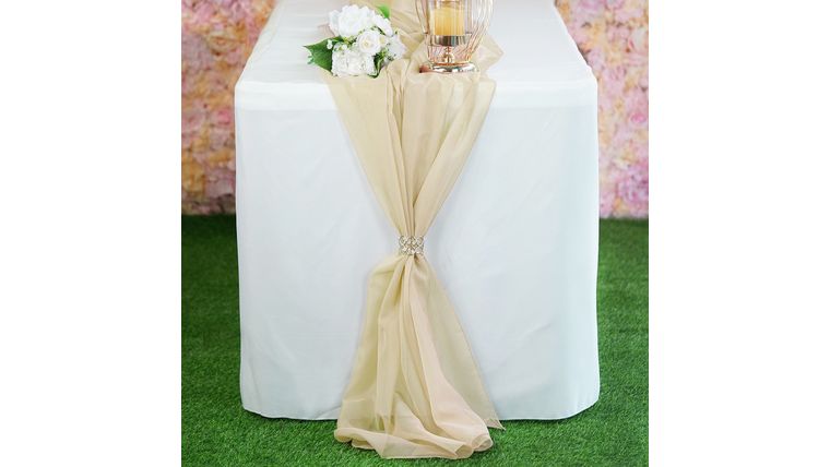 Table Runner- 6 foot Chiffon Champagne Runners rental for events in Atlanta