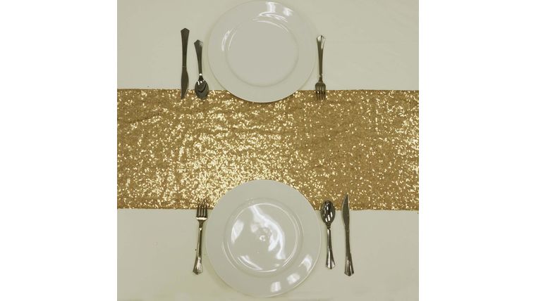 Table Runner- 9 Foot Sequin Gold Runners rental for events in Atlanta