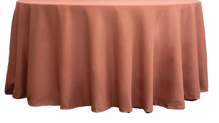 Tablecloth- 108" Round Polyester Terracotta Tablecloths rental for events in Atlanta