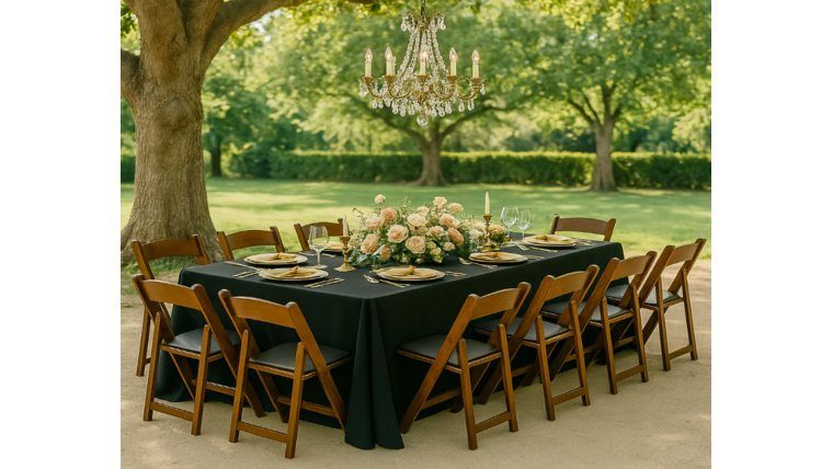Tablecloth- 108" X 156" Rectangle Polyester Black Tablecloths rental for events in Atlanta