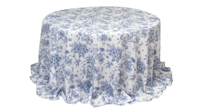 Tablecloth- 120" Round Blue French Toile Tablecloths rental for events in Atlanta