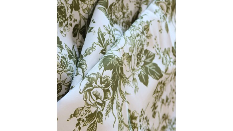 Tablecloth- 120" Round Olive Green French Toile Tablecloths rental for events in Atlanta
