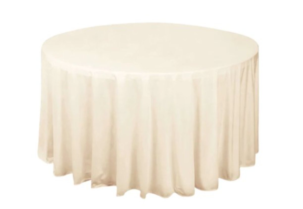 Tablecloth- 120" Round Polyester Cream Tablecloths rental for events in Atlanta