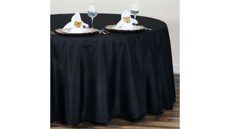 Tablecloth- 120" Round Polyester Black Tablecloths rental for events in Atlanta