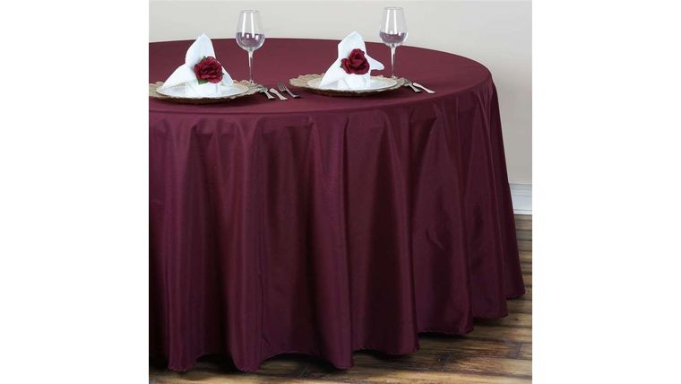 Tablecloth- 120" Round Polyester Burgundy Tablecloths rental for events in Atlanta
