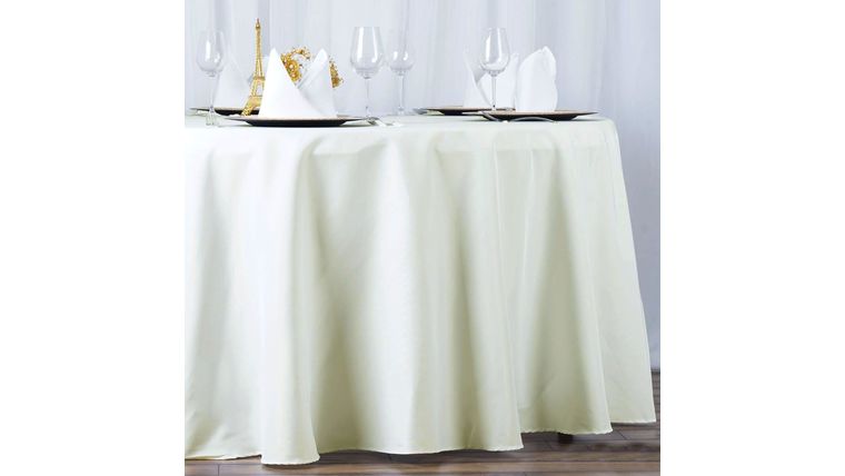 Tablecloth- 120" Round Polyester Ivory Tablecloths rental for events in Atlanta