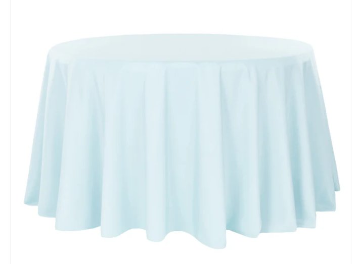Tablecloth- 120" Round Polyester Light Blue Tablecloths rental for events in Atlanta