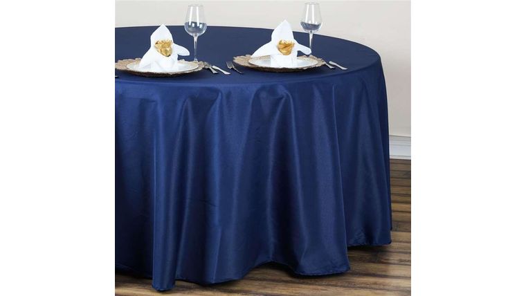 Tablecloth- 120" Round Polyester Navy Blue Tablecloths rental for events in Atlanta