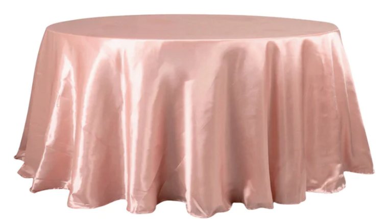Tablecloth- 120" Round Satin Dusty Rose Tablecloths rental for events in Atlanta