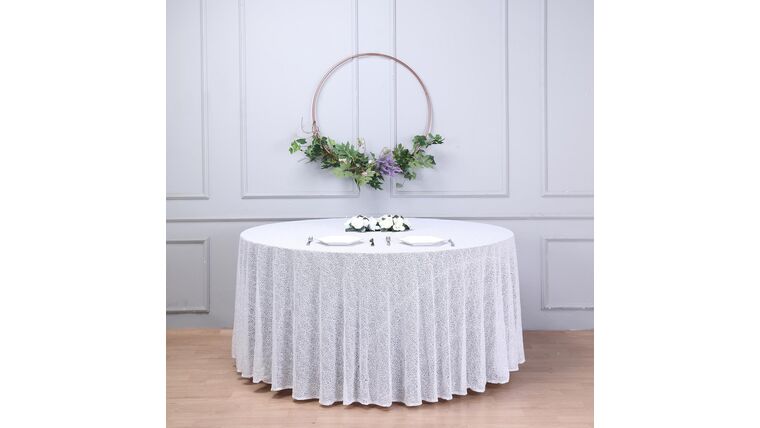 Tablecloth- 120" Round Sequin White Tablecloths rental for events in Atlanta