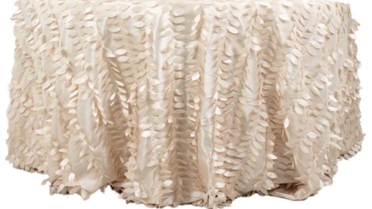 Tablecloth- 120" Round Taffeta &amp; Velvet Nude Tablecloths rental for events in Atlanta