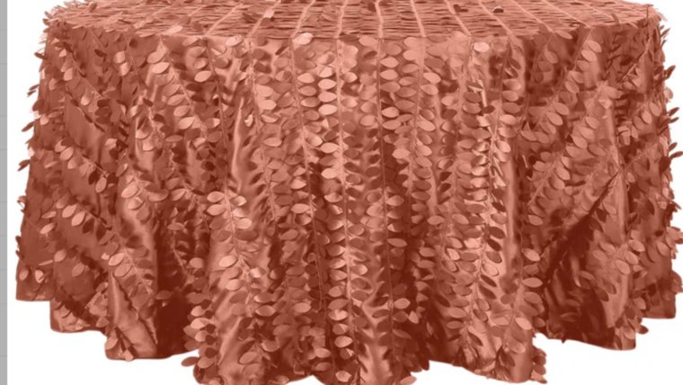 Tablecloth- 120" Round Taffeta &amp; Velvet Rust/Terracotta Tablecloths rental for events in Atlanta