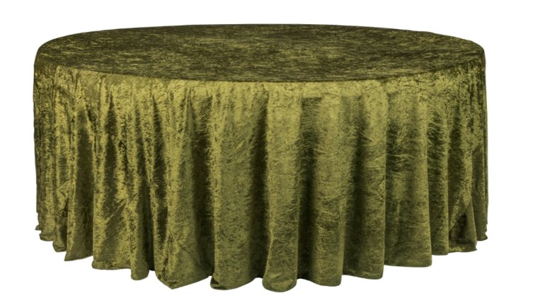 Tablecloth- 120" Round Velvet Olive Green Tablecloths rental for events in Atlanta