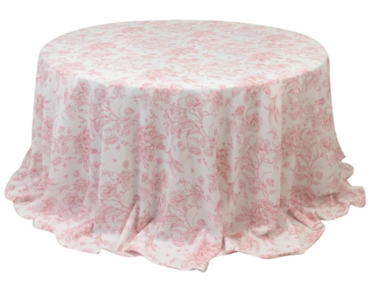 Tablecloth- 120" Round Pink French Toile Tablecloths rental for events in Atlanta
