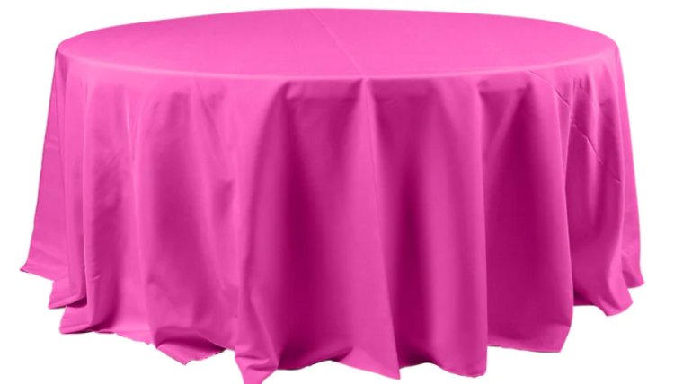 Tablecloth- 132" Round Polyester Fuchsia Tablecloths rental for events in Atlanta