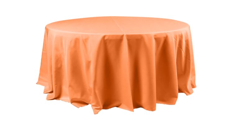 Tablecloth- 132" Round Polyester Orange Tablecloths rental for events in Atlanta