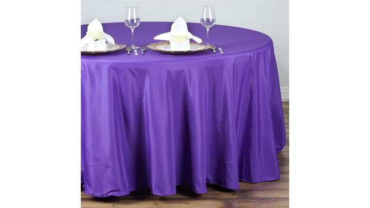 Tablecloth- 132" Round Polyester Purple Tablecloths rental for events in Atlanta