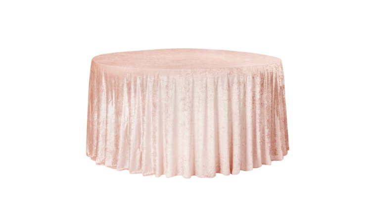 Tablecloth- 132" Round Velvet Rose Gold Tablecloths rental for events in Atlanta