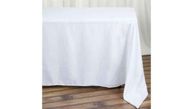 Tablecloth- 90" X 132" Rectangle Polyester White Tablecloths rental for events in Atlanta