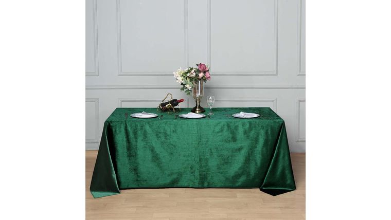 Tablecloth- 90" X 132" Rectangle Velvet Green Tablecloths rental for events in Atlanta