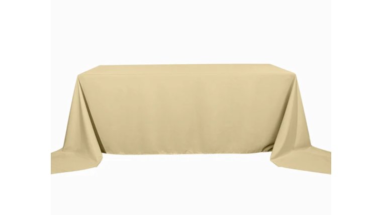 Tablecloth- 90" X 156" Rectangle Polyester Champagne Tablecloths rental for events in Atlanta