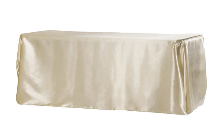Tablecloth- 90" X 156" Rectangle Satin Champagne Tablecloths rental for events in Atlanta